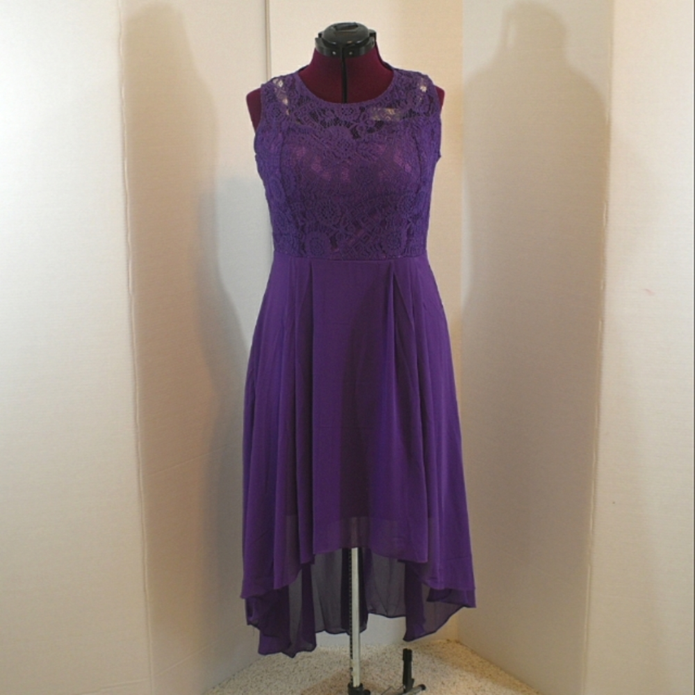 Purple lace bodice high low dress. Size XXL